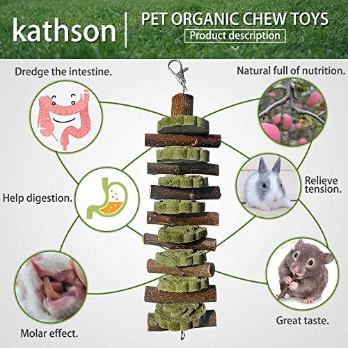 kathson Guinea Pig Treats Bunny Chew Toys for Teeth Grinding, Organic Fruit Wood and Bamboo Sticks Natural Rabbit Enrichment Toys for Small Animals Hamster Chinchilla 2 Pack