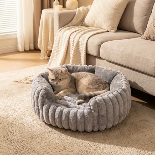 Donut Dog Bed, Cat Bed Kitten Bed, Washable Round Cat Beds for Indoor Cats, Soft Thickened Kitten Beds for Indoor Kittens, Anti-Anxiety Calming Pet Bed with Non-Slip Bottom(Small)