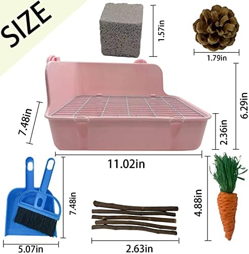 11Pcs Rabbit Litter Box Toilet,Bunny Corner Litter Bedding Plastic Square Grate Guinea Pig Bunny Ferret Hamster Hedgehog, Potty Trainer Bedding Box for Guinea Pig Ferret Hamster Hedgehog (Pink)