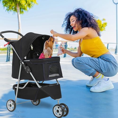 FDW | 3-Wheel Foldable Pet Stroller | Black | Lightweight & Portable