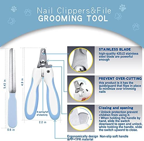 Deshedding Dog Brush - Undercoat Rake for Cats & Dogs - Double Sided Brush for Shedding and Dematting Comb Grooming Tool kit - Nail Clipper & Nail File
