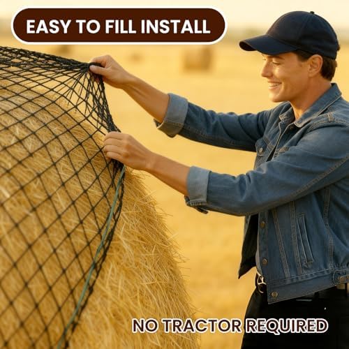 6x6 FT Round Bale Hay Net, 2-Inch Slow Feed for Horses and Goats