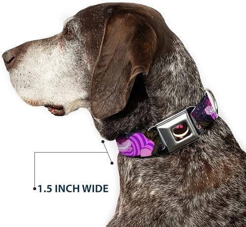 Buckle-Down Seatbelt Buckle Dog Collar - Cheshire Cat Tree Poses - 1" Wide - Fits 11-17" Neck - Medium