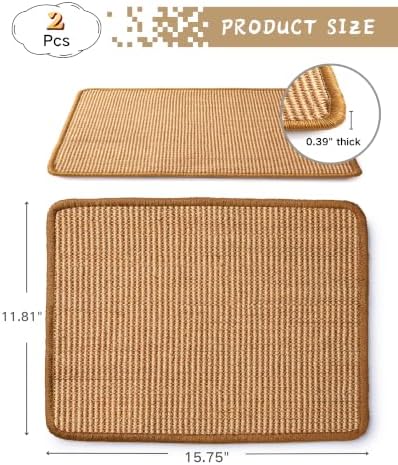JanYoo 2pcs Bunny Scratch Pads Natural Sisal Rabbit Scratching Pad Bunny Scratcher Mat Resting Mats for Cages, Small Animal Claws and Teeth Care Bedding Accessories for Guinea Pig (15.7x11.8in, Brown)