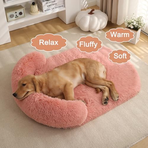 Orthopedic Dog Bed with Egg-Crate Base, Calming Dog Beds Fluffy Plush Faux Fur with Raised Edges, Spine Friendly Pet Sleeping Mat for Medium Large Dogs, Easy Wash (Oval, Blush Pink 40"x30")