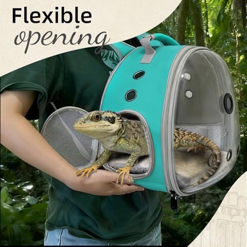 Bearded Dragon Backpack Carrier w/Reptile Thermometer Hygrometer, Clear Bubble Window Astronaut Space Capsule Travel Bag for Leopard Gecko, Ball Python, Lizard, Hermit Crab, Spider, Guinea Pig
