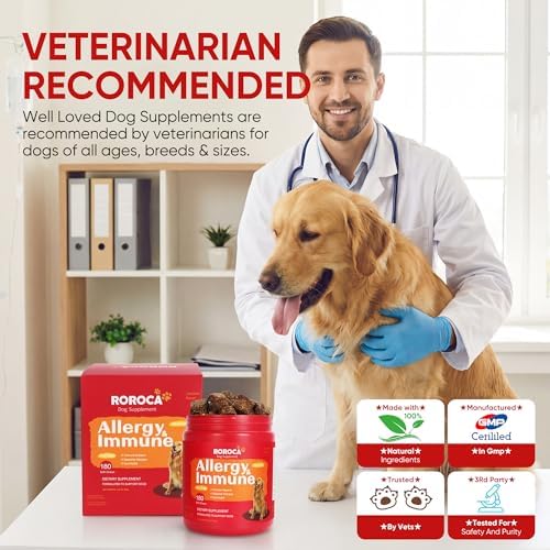 Dog Allergy Relief Chews – Anti Itch & Skin Support for Dogs, Stops Scratching, Paw Licking & Hot Spots, Probiotics for Gut & Immune Health, Chicken Flavor, 180 Soft Chews