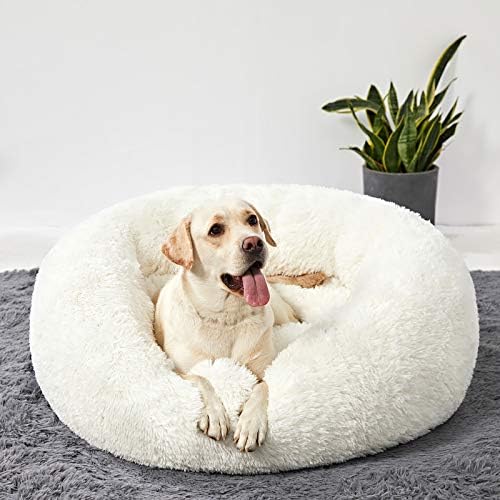 Washable Dog Round Bed - Large Donut Dog Bed, Comfy Calming Cuddler