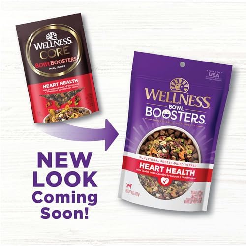 Wellness Bowl Boosters Heart Health Dog Food Topper with Freeze Dried Pieces for Small, Medium, and Large Breeds, Grain Free, Natural, Chicken Recipe, 4 oz Bag (Pack of 2)