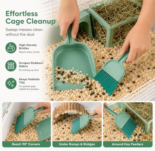Rypet Mini Dustpan & Brush Set for Small Pet Cage Cleaning – Compact Handheld Broom for Guinea Pig, Rabbit, Hamster Bedding & Sticky Messes, Space-Saving, Deep-Corner Cage Cleaner Tool