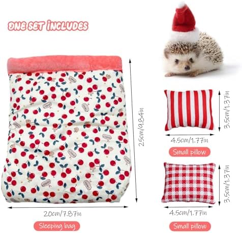 Warm Cozy Hedgehog House Bed with 2 Small Pillows, Winter Sack for Hamster, Sugar Glider, Cuddle Pouch for Small Pets Cage Accessories