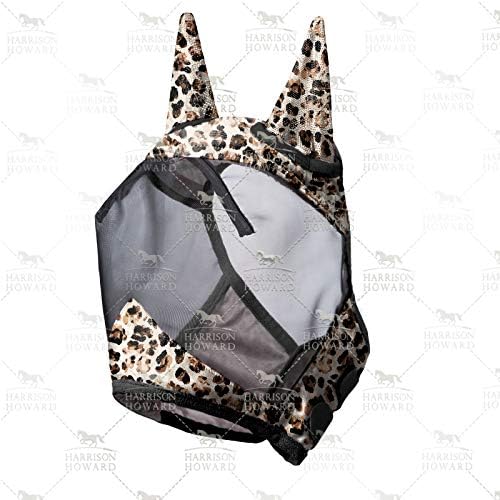 Harrison Howard LumiVista Horse Fly Mask Standard with Ears UV Protection for Horse Leopard Print L Full Size