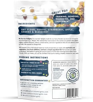Treats, 100% All Natural Mini Bites for Rabbit Hamster Guinea Pig Chinchilla Pet Rat Mice Gerbil Bird Healthy Enrichment Bonding Rewarding (50g, Very Fruity Bites)