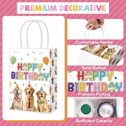 16Pcs Golden Retriever Birthday Party Favor Bags Dog Birthday Goodie Bags