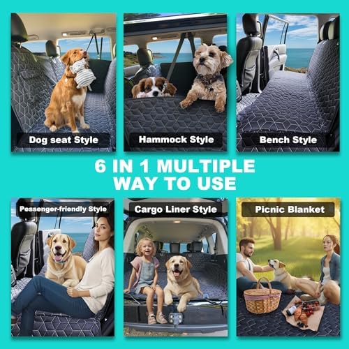 Meginc Dog Car Seat Cover for Back Seat, 54" Waterproof Dog Car Hammock with Mesh Window and Side Flaps, 600D Oxford Fabric Pet Seat Protector for Cars, SUVs & Mid-Size Trucks, Black