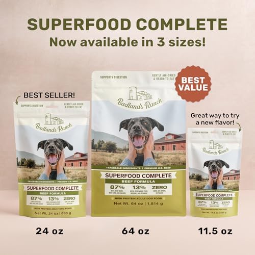 BADLANDS RANCH Air-Dried Beef Dog Food, 87% Real Meat, 11.5 oz