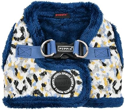 Puppia Huxley Vest Dog Harness Step-in Warm Winter Leopard Pattern for Small and Medium Dog, Blue, Large
