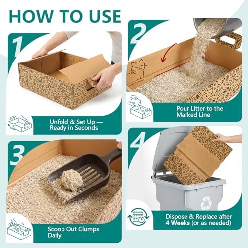 3-Pack Disposable Cat Litter Box, Waterproof & Leak-Resistant Cardboard, Foldable for Travel and Temporary Use, Eco-Friendly with Cute Cartoon Design, Gift for Cat Lovers