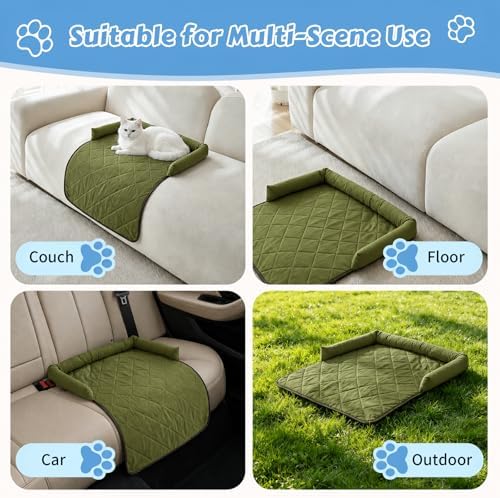 Cooling Dog Bed Mats with Neck & Head Support, 31.5 x 23.62 inch Army Green