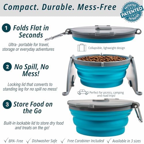 Loving Pets Bella Roma Collapsible Dog Bowls - Silicone Dog Bowls, Foldable Bowl, Puppy Essentials & Hiking Pet Supplies Great for Home & Travel (Blue, Small)