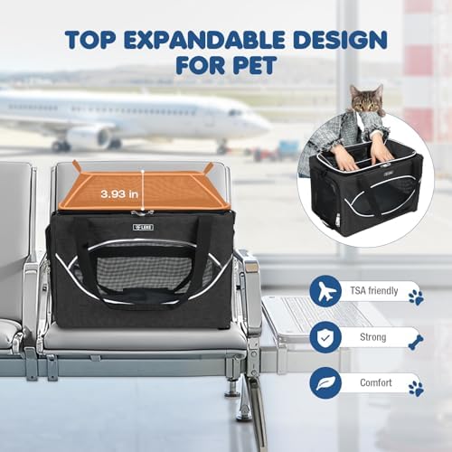 Lekereise Top-Expandable Pet Carrier 17x11x9.5 Inch Alaska Hawaiian Airline Approved Underseat to 12lbs Stable Car Travel Carriers for Small Dogs Cats with Locking Safety Zippers Anti-Scratch Mesh