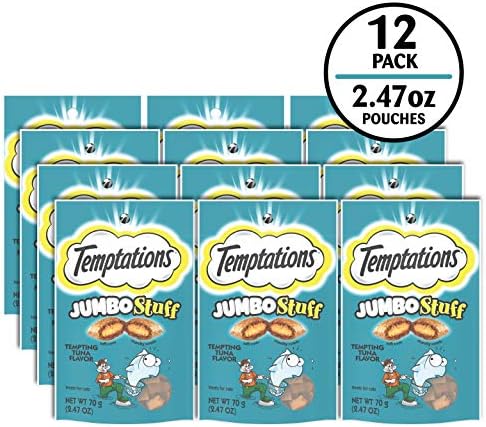 Temptations Jumbo Stuff Crunchy and Soft Cat Treats, Tempting Tuna Flavor, 2.5 oz. Pouch (Pack of 12)