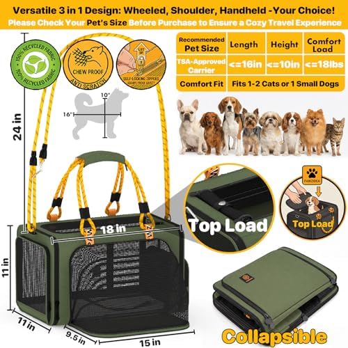 PAWZIDEA Expandable Pet Carrier for Small Cats & Dogs, TSA Airline Approved