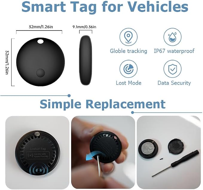 Mini GPS Tracker for Vehicles, No Month Fees, Bluetooth Tracker Tag | Magnetic Tracker for Car, IP67 Waterproof, 12 Months Battery Life, No Subscription, Tracking Tag for Cars Bikes Luggage