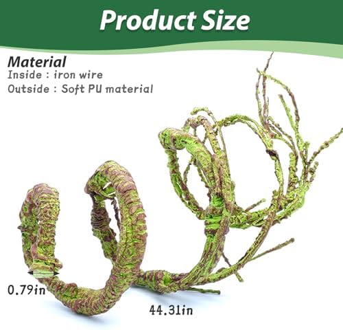 PINVNBY Flexible Bend-A-Branch Jungle Vines Pet Habitat Decor Reptile Plants Terrarium for Lizard, Frogs, Snakes and More Reptiles Climbing (Fat: 43.31 x 0.79 Inch) (Pack of 2)