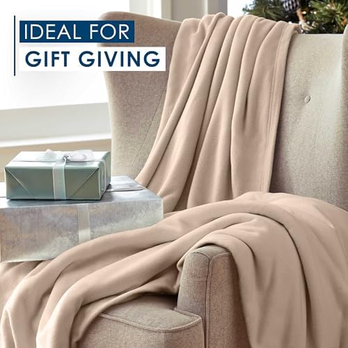 Twin Size Fleece Bed Blanket | Comfy Supersoft Fleece Blanket – All-Season Light Weight Throw Blanket | Luxuriously Soft | Throw Blanket for Couch and Sofa | Machine Wash | Beige