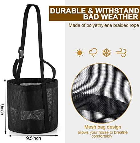 2 Pcs Horse Feed Bag, Heavy Duty Mesh Feeder with Adjustable Strap, Black