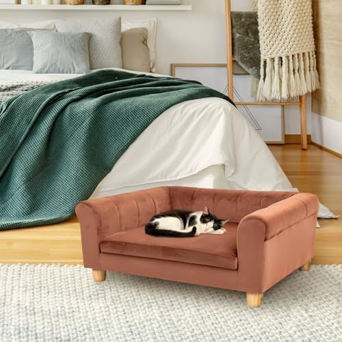 CRITTER SITTERS 33” Faux Suede Ped Bed in Brown, Durable Washable Sofa Couch for Small & Medium Cats & Dogs, Must Have Accessory for Yorkies, Shih Tzus & Frenchies, Kitten & Puppy Essential Furniture
