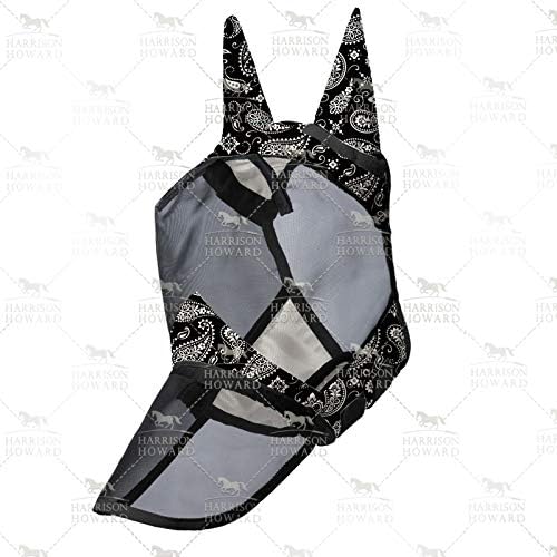 Harrison Howard LumiVista Horse Fly Mask Long Nose with Ears UV Protection for Horse Paisley Wave L Full Size