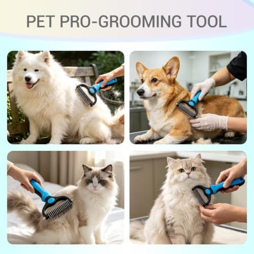 Dog Deshedding Rake for Shedding, Double-Sided Grooming Tool for Dogs & Cats, Gentle Skin-Friendly Pet Brush for Long and Short Hair Breeds, Removes Loose Hair and Keeps Coats Healthy (Brush)
