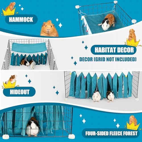Guinea Pig Hideout - Guinea Pig Corner Hideout, Four-Sided Fringes, Rectangular Top and Washable Hides, Suitable Hides for Guinea Pigs and Rabbit, No Metal Fences, Blue