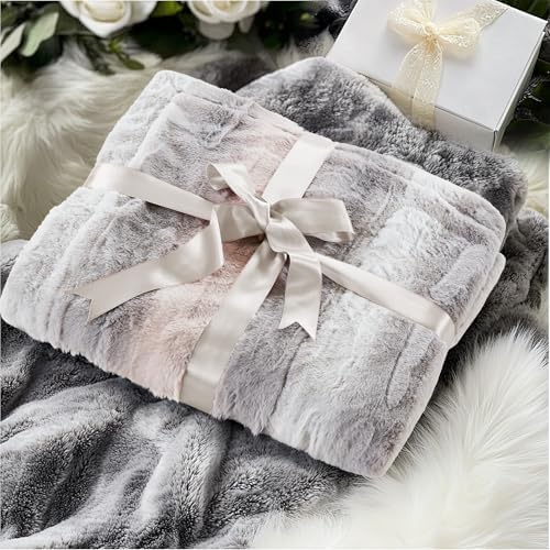 Madison Park Zuri Faux Fur Reversible Throw Blanket, 50 x 60 in, Blush/Grey