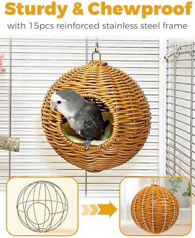 Chewproof Steel Frame Bird Nest for Cage, Washable Small Bed Hammock