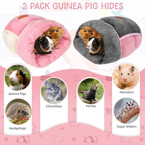 YUEPET 2 Pack Guinea Pig Bed, Guinea Pig Cuddle Sack, Grey & Pink