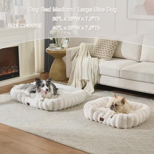 Luxury Dog Beds,Large Sized Dog Washable Furry Pet Beds,Comfort Rectangle Pet Sofa Couch with Ultra,Puppy Beds with Removable Zipper Cover,30x25x7.5inches,Beige