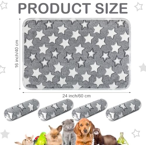 Reginary 4 Pcs Guinea Pig Fleece Cage Liners, Gray Star, 24 x 16 Inch