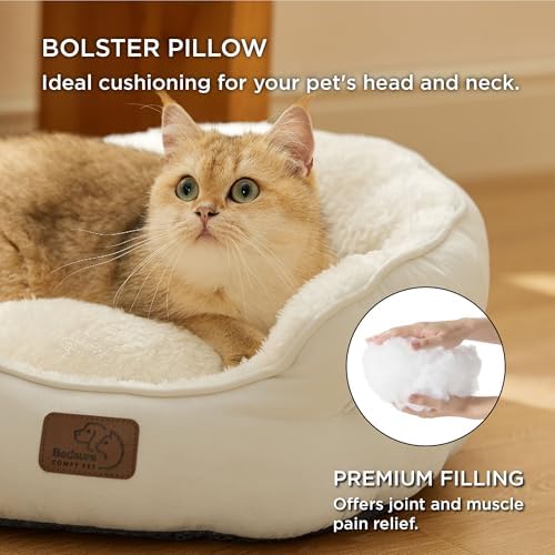 Bedsure Small Dog Bed Washable,Round Cat Beds for Indoor Cats,20in Ivory