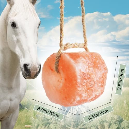 Himalayan Salt Lick On Rope for Horse,4.8-6.6 lb Mineral Salt Block for Deer,Natural Organic Intake Long Lasting Hunting Animal Salt Licking Salt for Horses Cattle Sheep Livestock