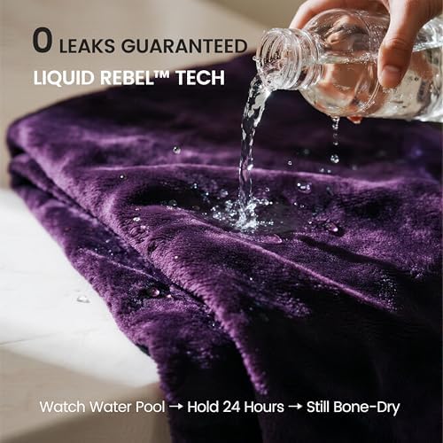 gogobunny Waterproof Bed Blanket, Reversible Sherpa Fleece Throw Blanket for Dog Puppy Cat, Furniture Cover Protects Bed Couch Sofa from Liquid Pee and Pet Fur (Dark Purple, 90x108 inches)