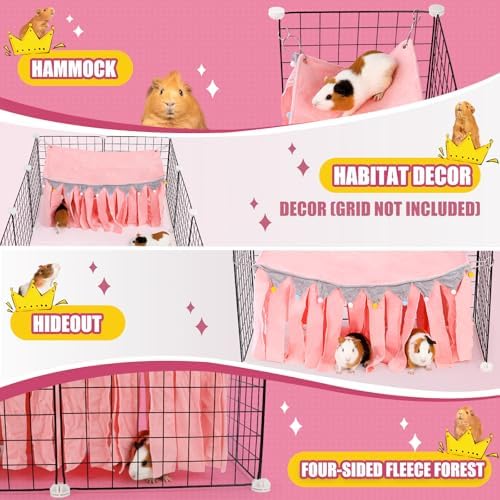 Guinea Pig Hideout - Guinea Pig Corner Hideout, Four-Sided Fringes, Rectangular Top and Washable Hides, Suitable Hides for Guinea Pigs and Rabbit, No Metal Fences, Pink