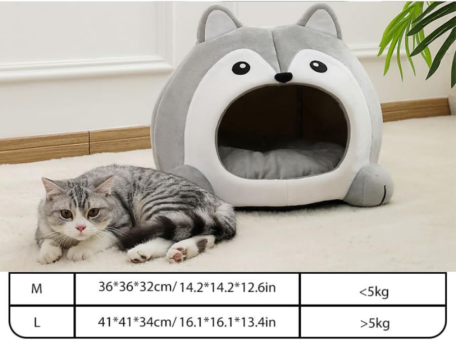 Pawversa Cute Cat Bed for Indoor Cats, Soft Cozy Cat Cave Bed, Dog House Cats Tent Breathable & Washable, Soft Warm Pet House Cat Bed, Pet Nest for Small Medium Large Cats and Dogs, Grey (Medium)