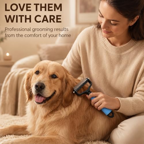 Pet Grooming Brush, Double-Sided Deshedding Dematting Tool for Dogs & Cats, Detangling Tool For Matted Fur, Ideal For Medium Or Long Haired Breeds (2Mix)