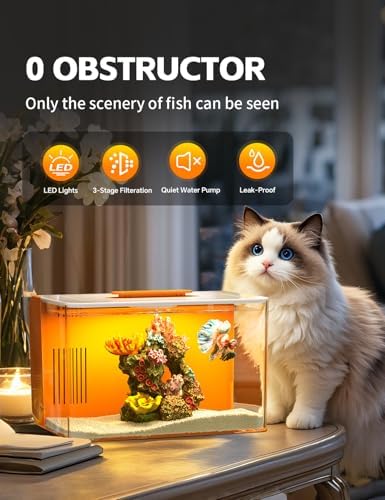2.5 Gallon Fish Tank Small Aquarium Kit for Betta, Shrimp, Guppy, Acrylic