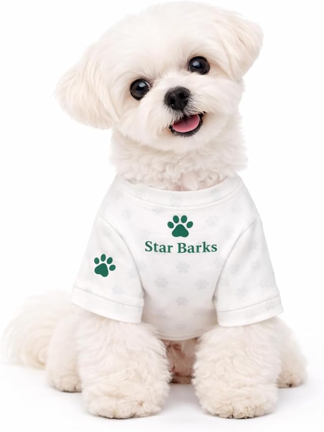 Luxury Designer Dog T Shirt – Trendy Puppy Clothes for Small Dogs, Fashion Pet Tee for French Bulldogs & Chihuahuas, Everything Chic Dog Apparel (StarbarksTee, Medium)