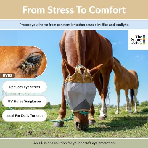 TSZ Horse Fly Mask Standard No Ears UV Block 70% Breathable Mesh Flymask