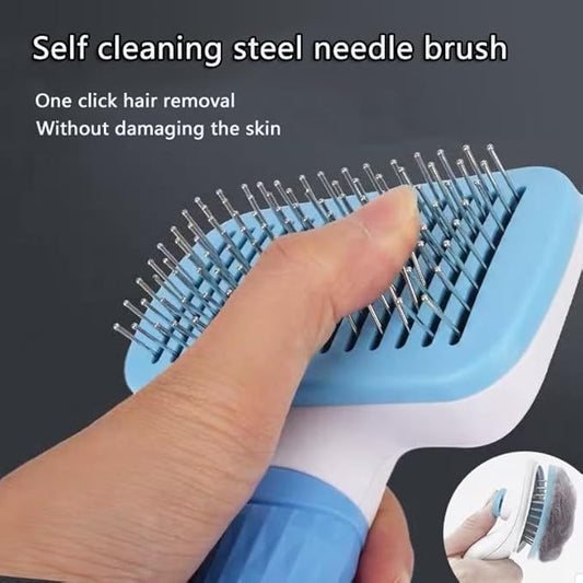 Self Cleaning Slicker Brush, Dog Cat Bunny Pet Grooming Shedding Brush,Deshedding Pet Supplies Accessories (Blue) (Blue)